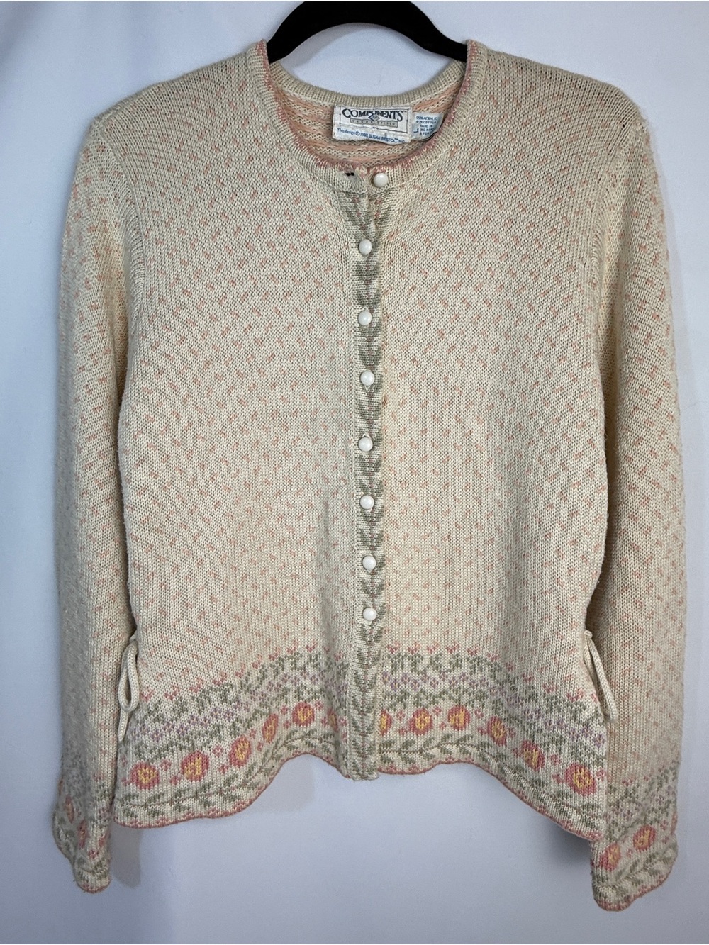 Vintage Susan Bristol Components Cream Cardigan with Pink & Green Floral Border